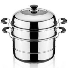 不鏽鋼三層蒸鍋】不鏽鋼蒸籠 三層蒸籠鍋 電磁爐可用 大容量, 1個, 30cm