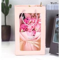 비누꽃 꽃다발 + 쇼핑백 세트 + LED + 박스케이스, 1개, 핑크꽃