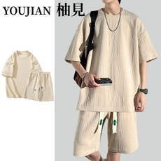 大碼男生休閒運動套裝 夏季短袖T恤短褲兩件套