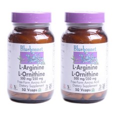 Bluebonnet 左旋精胺酸 500mg&左旋鳥胺酸 250mg植物膠囊, 50顆, 2罐