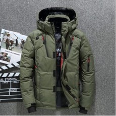 男士加厚防風保暖羽絨外套 可拆卸帽子 多口袋設計 時尚灰色