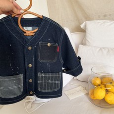 兒童襯衫2025瞇瞇眼春季新品男女童潑墨牛仔襯衫寶寶V領襯衣外套