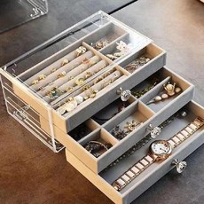 3단서랍 보석함 쥬얼리케이스 수납함 액세서리함, 베이지, 1개