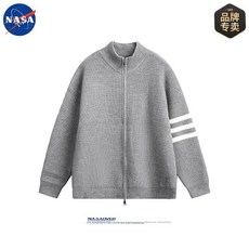 NASA 品牌 開衫拉鍊毛衣外套 男士秋冬季 立領 百搭 休閒 潮牌 針織衫 上衣