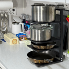 슈아미 굵고 튼튼한 후라이팬 정리대 냄비 거치대 높이조절 씽크대, 1개, 블랙, 4단