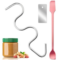 3피스 천연 땅콩 버터 교반기 키트-17.8 x 5.1cm(7 2인치) 너트 믹서 실리콘 스크레이퍼 포함 아몬드 버터 잼 등을 위한 교반 도구 - 대부분의 병 크기에 적합