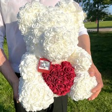 하트 장미 곰인형 프로포즈 선물 화이트 레드 꽃다발 웨딩 기념일 서프라이즈 로맨틱 커플 데이트