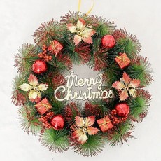 物以可 聖誕花圈 聖誕節花環 聖誕節佈置 咖啡館裝飾花圈 櫥窗掛飾 聖誕裝飾 聖誕禮物 門飾 鈴鐺裝, 1個, 35cm紅色禮包花環-送掛鉤