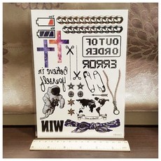 WAWA TATTOO 拉鍊手鍊電池綜合可愛大圖HB-643紋身貼紙，男女通用防水紋身貼紙，輕鬆打造個人風格, 1個