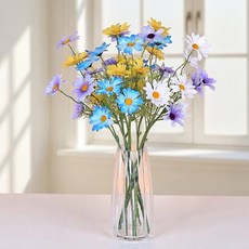 1+1 플로잉 데이지꽃다발 조화 5부쉬 8개 40송이+하나더, 아쿠아블루+아쿠아블루