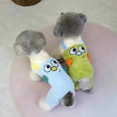 加絨寵物四腳衣，泰迪、貓咪、狗狗適用，大眼睛絨毛保暖 GRH3, 藍色,L, 1個