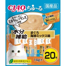CIAO 啾嚕貓肉泥 水分補給配方 鮪魚海鮮綜合口味 20入 14g 日本國產, 20個, SC-265水分補給配方（鮪魚海鮮綜合)
