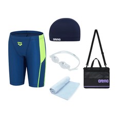 AKT-5952-네이비 아레나 남아동 생존수영키트 5종 (수경 수모 수영복 메쉬가방 타올 폴리백 세트)