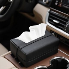 프토 흔들림없는 손상방지 가죽 차량용 티슈 케이스, 블랙