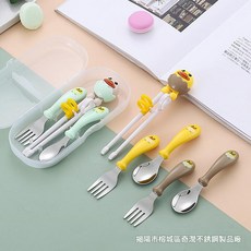 304不鏽鋼兒童卡通訓練筷子輔食勺叉子套裝, 粉貓筷子, 1個