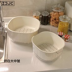 Z3JC 雙層新款瀝水洗菜菜籃水果盤水果客廳塑料菜籃子籃子家用廚房加厚, 1個, 雙層瀝水籃大中號【pp+pet】