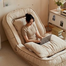 懶骨頭沙發人類狗窩 可躺可睡榻榻米折疊躺椅 小戶型臥室陽台懶人沙發, 1個, 舒適版少女粉【親膚羊羔絨面料】送靠背坐墊,130x90 【加厚27】舒適版