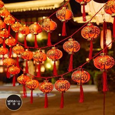 摩達客 春節開運招財 LED燈籠串 3米10燈 金邊小燈籠造型 USB暖白燈串 新年元宵節慶裝飾燈, 1個
