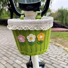 自行車籃子 置物籃 車筐, 1個, 清新綠蕾絲內襯【送皮帶】, 綠