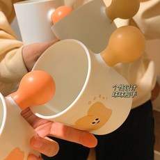 高顏值洗漱可愛家用牙刷刷牙杯子漱口杯情侶兒童學生創意牙具牙缸, 1個, 粉色手柄+黃色手柄【兩件套】