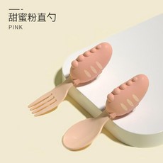 兒童不鏽鋼叉勺 寶寶訓練矽膠短柄叉勺, 甜蜜粉-小虫 甜蜜粉 - 小蟲, 單一選項