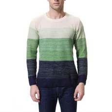 Granfee 남성용 크루넥 풀오버 스웨터 캐주얼 컬러 블록 스트라이프 스웨터 겨울 보온 코튼 니트 긴소매 스웨터 브라운 스트라이프 253 라지
