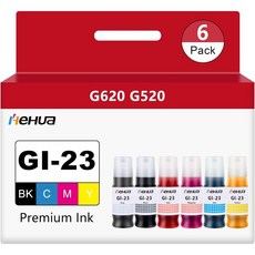 허화 호환 GI23 GI-23 잉크 리필 병 교체용 캐논 23 잉크 GI-23 리필 잉크 GI23과 캐논 PIXMA G620 프린터6팩 블랙시안마젠타옐로우레드그레이, 허화 호환 GI23 GI-23 잉크 리필 병 교체용 캐