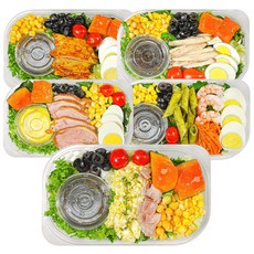 [한끼그린] 토핑가득! 5팩 샐러드 고단백 다이어트 식단 총1.54kg(에그마요+탄두리 닭가슴살+새우바질+훈제오리+닭가슴살 샐러드I), 1.54kg, 1개