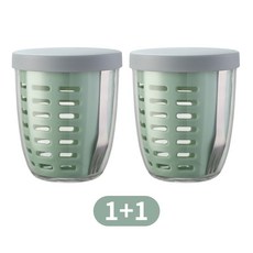 SMABAT 런치팟 포크 2P세트 샐러드 도시락통 과일 보관 용기 600ml 디저트 밀폐용기 304스텐 포크 탈수망 포함, 그린, 2개