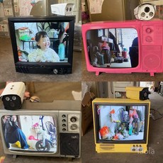 컬러 사진 촬영 레트로 오래된 옛날 송출 TV 티비 텔레비전 카메라 아날로그, 17인치/연노란색+카메라색상랜덤