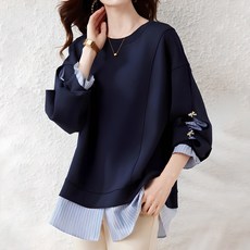 ATTERLIC 女款大尺碼圓領條紋襯衫長袖毛衣 14453