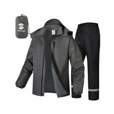 SaphiRose 남성용 방수 레인 수트 2개/세트 골프 오토바이 낚시용 휴대용 레인 기어 블랙 플래킷 S 414641, L, 그레이/반사 스트립