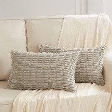 Fancy Homi 세이지 그린 요추 장식 장식용 쿠션 커버 40x60cm(16x24인치) 거실 소파 침대 소파용 소박한 농가 보헤미안 홈 데코 부드러운 스트라이프 코듀로