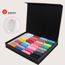 32色手縫帆布家用縫紉機線 彩色縫衣服線 針綫包套裝 DIY手工縫衣綫禮盒, 1個, 32色不重複黑色禮盒裝