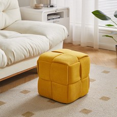 에코소라노 큐브 체크 패브릭 다채 사각 스툴, 옐로우