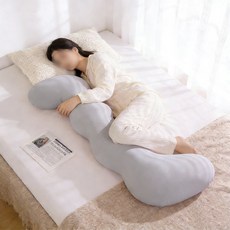 Pogeuni 일자형 대형 롱 바디필로우 인체공학 쿠션 숙면 도우미, 그레이