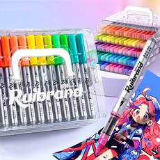 Ruibrand 대용량 아크릴 마카펜 직액식 드로잉 애니메이션용 미술 전문 채색 소프트 브러쉬 펜, 1세트, 84색