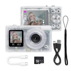 디얼 셀피 모드 빈티지 디카 미니 디지털 카메라, 클리어(본품+8GB SD카드+C TO C케이블)