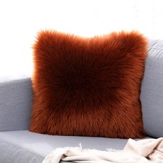 長毛絨抱枕含芯仿羊毛靠墊 ins風沙發床頭毛絨靠枕, 咖啡色,單面毛40*40（不含芯）
