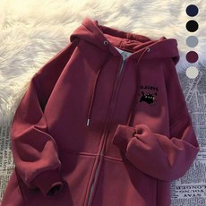 Asure 가을 겨울 여성 후드 집업 캐릭터 기모 집업 후드 점퍼