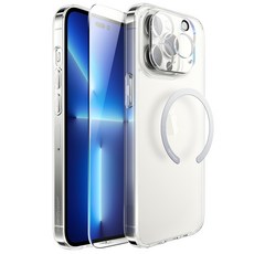 슈퍼디비전 퓨어 클리어 올인원 스타터팩 (변색방지 투명 케이스 + 전면 풀커버 강화유리 카메라 맥세이프 호환 메탈 링)