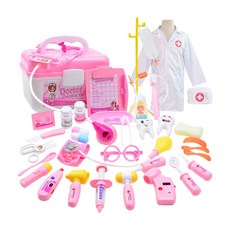 JoyBaby 醫生玩具小護士手提醫療箱玩具組，仿真角色扮演遊戲，牙醫玩具組，兒童醫療玩具, 粉色-F, 1個