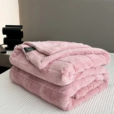 따뜻하고 부드러운 이중 레이어 플러시 담요 겨울용 토끼털 무지 침대 소파 사무실 낮잠 여행용 두꺼운, 02 200x230cm2.5kg, 02 Pink