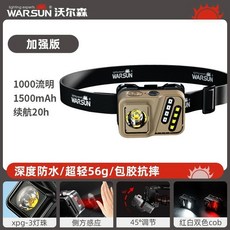 沃爾森頭燈 頭戴式戶外強光防水釣魚頭燈 可充電超長續航多功能工作燈, 1個, 【遠射爆亮-加強版】沙/1000LM1