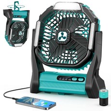 Portable Rechargeable Fan 20000mAh Cordless Battery Powered Camping Fans with SOS & LED Lantern, Green