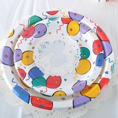 생일상 화려한 풍선그림 일회용 종이접시12P 귀여운 아동센타, 라임그린도트혼합