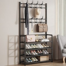 가려거든 좁은현관 원룸 틈새 공간활용 옷걸이 신발정리대, 블랙, 1개