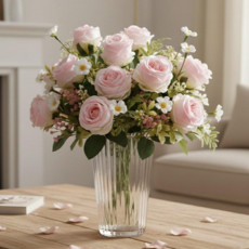 마벨인홈 고급 장미 조화 인테리어 장식 꽃다발 3P, 1개, 핑크