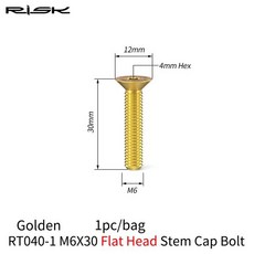 RISK 자전거 티타늄 볼트 나사 M6x30 M6x35 M6x40 M6x50 헤드셋 스템 캡 커버 디스크 브레이크 캘리퍼스 플랫 알렌, Golden M6X30, 1개