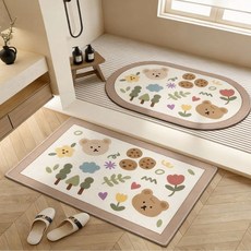 1+1 미끄럼방지 물기흡수 욕실 발매트 빨아쓰는 규조토 발매트, 1세트, 플라워